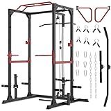 Fitness Reality XLT Squat Rack with LAT Pulldown, Landmine, Weight Horn Attachments , Barbell Holder