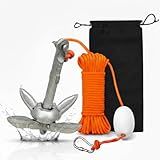 Thorkok Silver Kayak Anchor Kit 1.5lb Folding Small Boat Anchor for Paddle Board Canoe Jet Ski PWC Anchor with 32.8 ft Anchor Rope Storage Bag