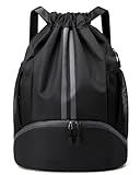 BROTOU Soccer Bags - Football & Volleyball Backpack with Ball & Shoe Compartment, Gym Bags for Men/Women (L, Black)