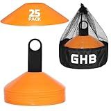 GHB Soccer Cones 25/50/100 Pack Disc Soccer Sport Cones Training Field Marker Agility Cones for Traffic, Basketball, Coaching, Practice Equipment Includes Cone Drills Guide (25Pcs Orange)