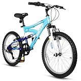 WEIZE Kids Mountain Bike, 20 inch Kids' Bicycles for 6-10 Years Old Boys Girls with Dual Full Suspension, 6 Speeds Drivetrain, High-Carbon Steel Frame, Blue