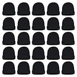 25 Pack Winter Beanie Hats, Unisex Thermal Toboggan Cold Weather Cuffed Caps Bulk Bundle Black