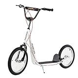 Aosom Youth Scooter Kick Scooter for Kids 5+, Max Load 220 LBS., with Adjustable Handlebar, 16" Inflatable Wheels, Dual Brakes, White