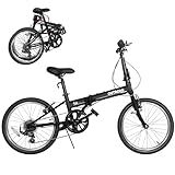 Brightpeak 20-inch 7-Speed Folding Bike - Lightweight Aluminum Frame, Adjustable Stem, Easy Fold for Commuting & Storage (Black)
