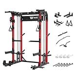 MAJOR FITNESS F22 Power Rack, 1600lbs All-in-One Squat Rack with Cable Crossover, Dual Pulley System, Heavy-Duty Steel Frame, Attachments & Storage for Home Gym Strength Training, Red