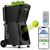 PUSUN PT-Smart-Pro Smart Tennis Ball Machine - Auto Serve with APP/Remote/iWatch Control, 12 Serving Modes, 4-6H Battery for Training/Coaching (Black)