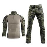 LANBAOSI Men's Tactical Combat Shirt and Pants Set Long Sleeve Woodland Hunting Military Uniform 1/4 Zip
