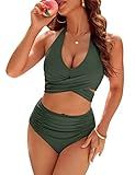 Blooming Jelly Women Tummy Control Bathing Suits Modest High Waisted Bikini Sets Over 50 2 Piece Swimsuit (Large, Green)