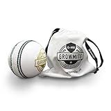 Growmite Leather Cricket Ball 156g White – 4 Piece Hand-Stitched Match Ball, Premium Alum-Tanned Cricket Ball for Practice & Training, Waterproof & Durable