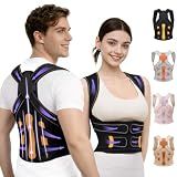 pluclike Posture Corrector for Women and Men, Full Back Support Brace, Adjustable Shoulder Straightener, Improving Posture, Relief Upper and Lower Back, Neck Pain, Black Yellow, Medium