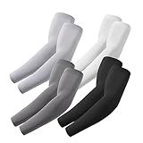 ROXUN 4 Pairs Arm Sleeves, Cooling UV Sun Protection Sports Compression for Men/Women Black+Dark Gray+Light Gray+White