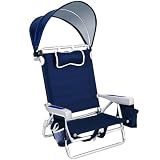 Romswi Extra Wide Beach Chair with Canopy Shade, 1 Pack Aluminum Folding Chairs with Detachable & Adjustable Umbrella, 5-Position Lay Flat, Cooler Bag, Cup & Phone Holder, Towel Bar, Navy Blue