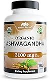 NaturaLife Labs Organic Ashwagandha 2100 mg per Serving – Herbal Supplement Root Powder & Extract – 100 Capsules – Vegan, Non-GMO, Gluten-Free