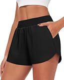 NIASHOT Athletic Workout Running Shorts for Women Dolphin Quick Dry Hiking Outdoors Gym Track Tennis Sports Clothes Black M