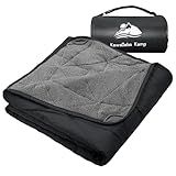 KawaGebo Kamp Large Outdoor Waterproof Blanket Extra Thick Fleece Stadium Blanket for Camping, Car, Pet, Picnics - Windproof, Wearable, Machine Washable 80" x 58" (Black Gray)