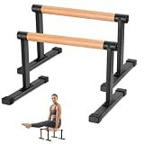 Trlakepreble Wooden Parallel Bars 20" Length 12" Height，and Dip Bar with Thick Beech Handles, Push-up stands for Handstand, L-Sit, Gymnastics, Strength Training Home Gym,Anti-slip Mats, Easy to Install,700lbs(Black, L)