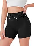 Haloumoning Girls Athletic Shorts Kids Sparkly High Waisted Yoga Dance Biker Shorts Crystal Gymnastics Shorts 5-14Y Black