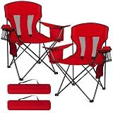 Kamglide Heavy Duty Camping Chair 2-Pack, 400 LBS Capacity Folding Outdoor Chair with Cooler Bag, Oversized Portable Chair with Mesh Back & Cup Holder for Camping, Fishing, Tailgating (Red)