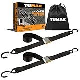TUMAX Tie Down Strap Cambuckle Strap - 2500lbs Break Strength, 1.5 in x 8ft Cargo Straps with Safety S-Hooks, Heavy Duty Cam Buckle Strap for Moving Lawn Equipment, Cargo Appliances, Motorcycle, 2PK