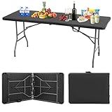 BestOffice Outdoor 6 FT Folding Camping Table Plastic Table Portable Square Height Dining Table Perfect for Picnics, Parties, Party and Camping, Black