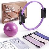 LIONSCOOL Pilates Ring Set (Purple) - 14" Pilates Ring, 9" Pilates Mini Ball and Three Fabric Resistance Bands Included