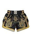 BEAUDRM Men's Muay Thai Shorts Graphic Elastic Waist Kickboxing Baggy Sport Gym Shorts Black and Yellow X-Large