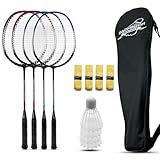 Magicorange Badminton Rackets Set of 4 for Outdoor Backyard Games, Including 4 Racquets,4 Shuttlecocks, 4 Replacement Grip Tapes & 1 Carry Bag (Blue+Red)