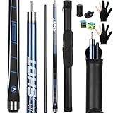 SYNCSHOT Carbon Fiber Pool Cue Stick 58" Professional Pool Sticks for Adults Full Carbon Technology Low Deflection Pool Cue Billiard Cues with 12.5mm Tip Blue