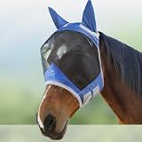 Harrison Howard CareMaster Pro Luminous Horse Fly Mask Large Eye Space Standard with Ears UV Protection for Horse Royal Blue Full Size