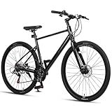 AVASTA 700C Road Adult Step-Over Hybrid Bike Bicycle for Men Woman Male Female,Lightweight Aluminum Alloy Frame with 21-Speed Gearing for City Commuting,Dual Disc Brakes,19 inch Frame,Chameleon Grey