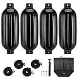 Affordura Boat Fender 4 Pack Boat Bumpers Fenders 10 Inch with 4 Ropes, Boat Bumpers for Pontoon Boat Fenders Inflatable(Black)