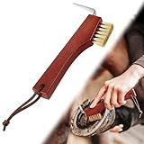 Shinylin Horse Hoof Pick with Brass Wire Brush and Wooden Grip Farrier Tool Hoof Pick Supplies for Horse Cleaning and Grooming