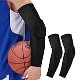 SUJAYU Padded Arm Sleeve Volleyball Arm Sleeves, 2 Pack Honeycomb Elbow Pads Elbow Braces, Football Baseball Basketball Sleeves (Black, M)