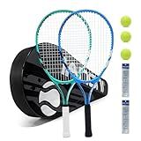 Tennis Racket for Kids 23'' Kid's Tennis Racquet Set of 2-2 Chird Tennis Rackets with 3 Balls,2 Grips,2 Vibration Dampers (Blue and Green)