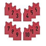LTHYTY 12 Pack(1-12) Numbered Jerseys/Soccer Bibs/Scrimmage Pinnies/Team Training Vest for Adult Youth Kids.(S, Red)