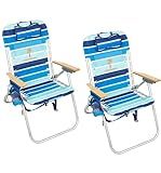 Tommy Bahama Hi-Boy 17" Seat Height 4-Position Lace-Up Suspension Folding Backpack Beach Chair, 2-Pack, Logo Stripe