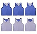 RE-HUO 6 PCS Reversible Pinnies Basketball Soccer Training Vest Double Sided Mesh Jerseys for Adult (XL, White/Navy)