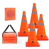 RoadHero 18 Inch 4 Pack Collapsible Traffic Safety Cones, Multi Purpose Pop-up Cones with Reflective Collar for Road Safety, Orange Cones for Driving Training, Parking Lots