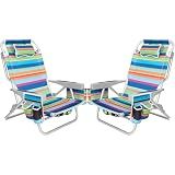 2Pk Aluminum Extra Wide 5-Position Lay Flat Folding Backpack Beach Chairs for Adults, with Cooler Bag, Cup&Phone Holder, Towel Bar for Outdoor Lawn Picnic Sport, Portable Camping Chairs, Multi Stripes