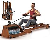 Water Rowing Machine for Home Use, WENOKER Wooden Foldable Rower Machine with Dedicated Monitor & Bluetooth APP, Large Water Tank & Comfortable Seat for Immersive Water Rower, 350LBS Weight Capacity