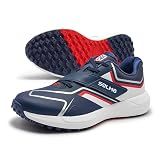 SOLM8 S4 Cricket Shoes for Men & Women - FlexSkin Seamless Upper, Diagonal Strap, Wider Toe Box with Advanced Cushioning for Turf & Field Sports Navy Red