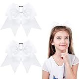 WILLBOND 2 Pack Large Cheerleading Hair Bows,White