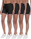 CHRLEISURE High Waisted Spandex Biker Shorts, Workout Booty Soft Yoga Shorts for Women (5" 4Packs 4Black, L)