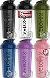 VELOMIX -6 PACK- 28 oz Protein Shaker Bottle for Protein Mixes -6x Wire Whisk | Leak Proof Shaker Cups for Protein Shakes | Large, Stackable Protein Shaker Bottle Pack