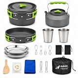 MalloMe Camping Cookware 17 pcs Mess Kit with 1.1L Kettle for Backpacking Gear – Camping Cooking Set-Camping's Pots and Pans Set-Backpacking Stove/Portable Stove Compatible-Camp Accessories 1.7L Pot