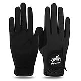 FINGER TEN Horse Riding Gloves Equestrian Women Kids for Girls Boys Mesh Breathable Lightweight Color Pack, Comfortable Grip for Summer (Women-Black, Large)