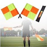 Soccer Rugby Hockey Referee Flags, Red Yellow Waterproof Linesman Flags with Bag, Steel Rod & Sponge Handle for Match & Training, 2 Pcs