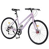 BALINGE 7 Speed Road Bike Hybrid Bike for Men and Women, 700C Wheels Racing Bicycle, Commuter Bicycle,City Bicycles,Double Disc Brakes,Commuting Cycle,Light Purple