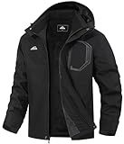 MAOYSSEN Men's Ski Jacket with Hooded Snowboarding Waterproof Fleece Lining Jacket Winter Coat Multi Pockets