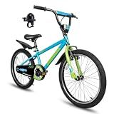 Yventix 20 Inch Kids Bike, BMX Style Children Bicycle for Boys Girls Ages 6-12 with Kickstand Adjustable Seat High Carbon Steel Frame, Beginner Rider Cycling, Blue Green